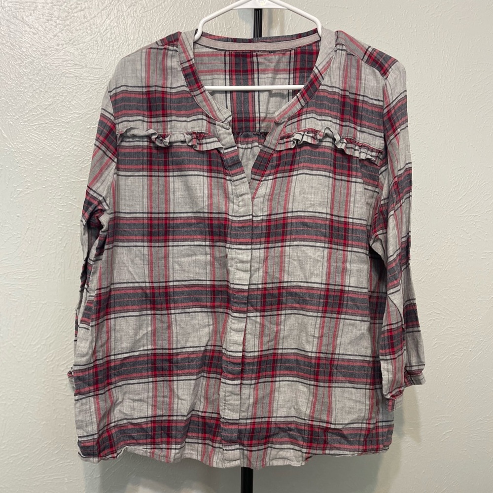 Bass Women's Plaid Sweater - Red and Gray